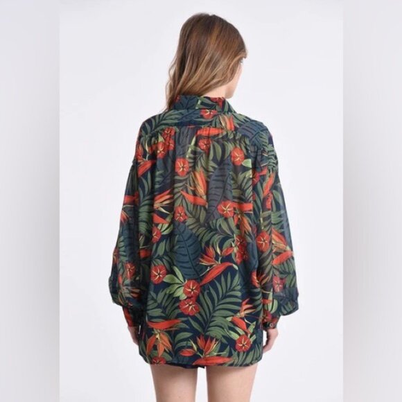 Molly Bracken Loose Printed Shirt for Women in Navy Size Small - Picture 4 of 4